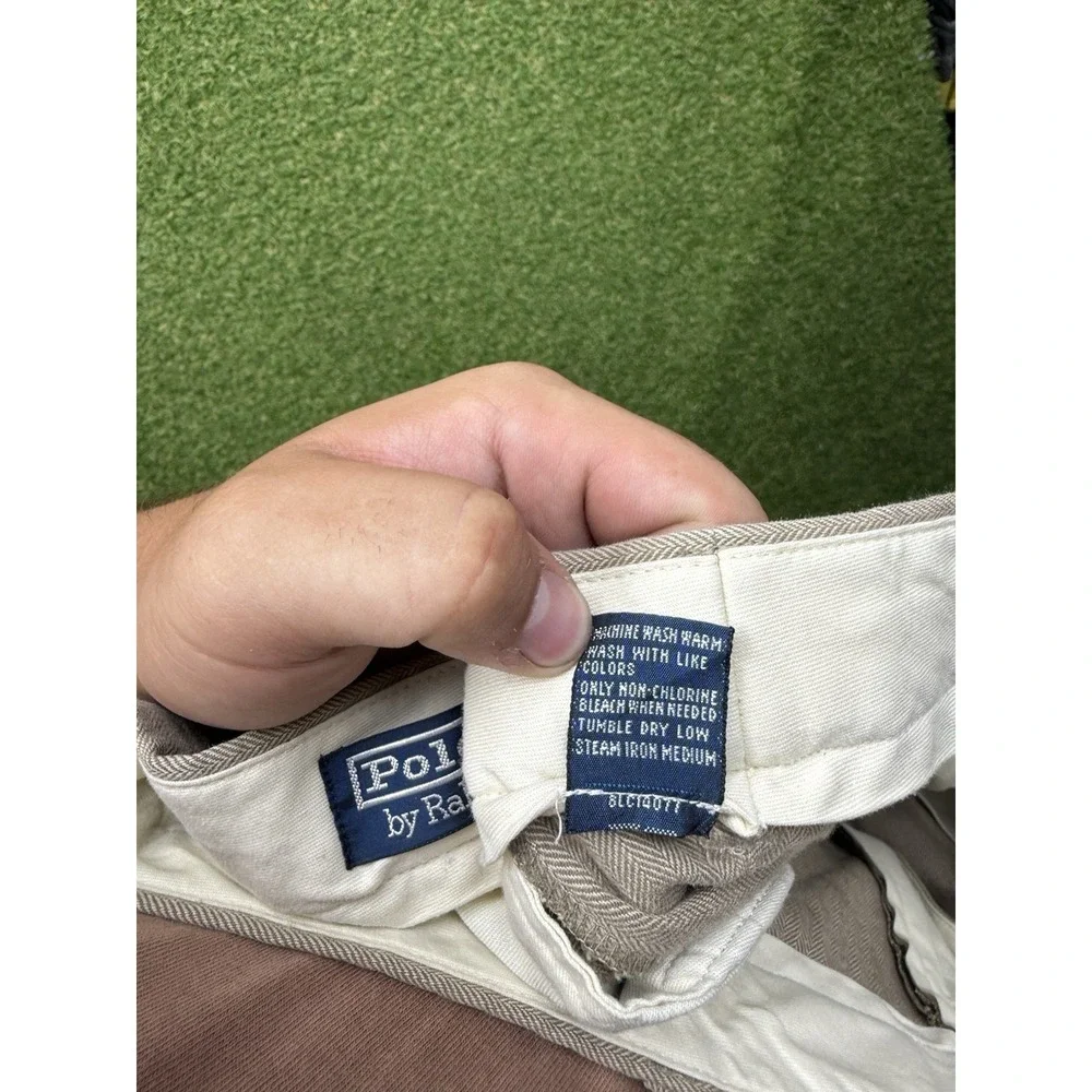 Polo Ralph Lauren Herringbone Twill Pants Mens 36x34 Pleated Taupe Cotton Cuffed
